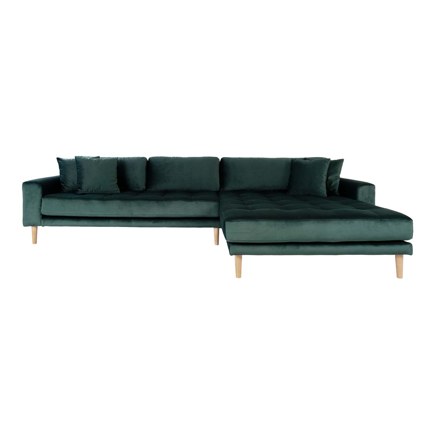 House Nordic Lido Loungesofa     Højre Chaiselong  Mørkegrøn Velour   Natur Træ
