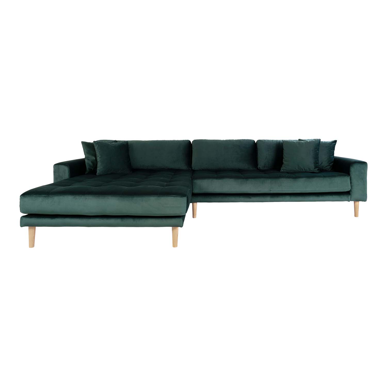 House Nordic Lido Loungesofa     Venstre Chaiselong Mørkegrøn Velour   Natur Træ