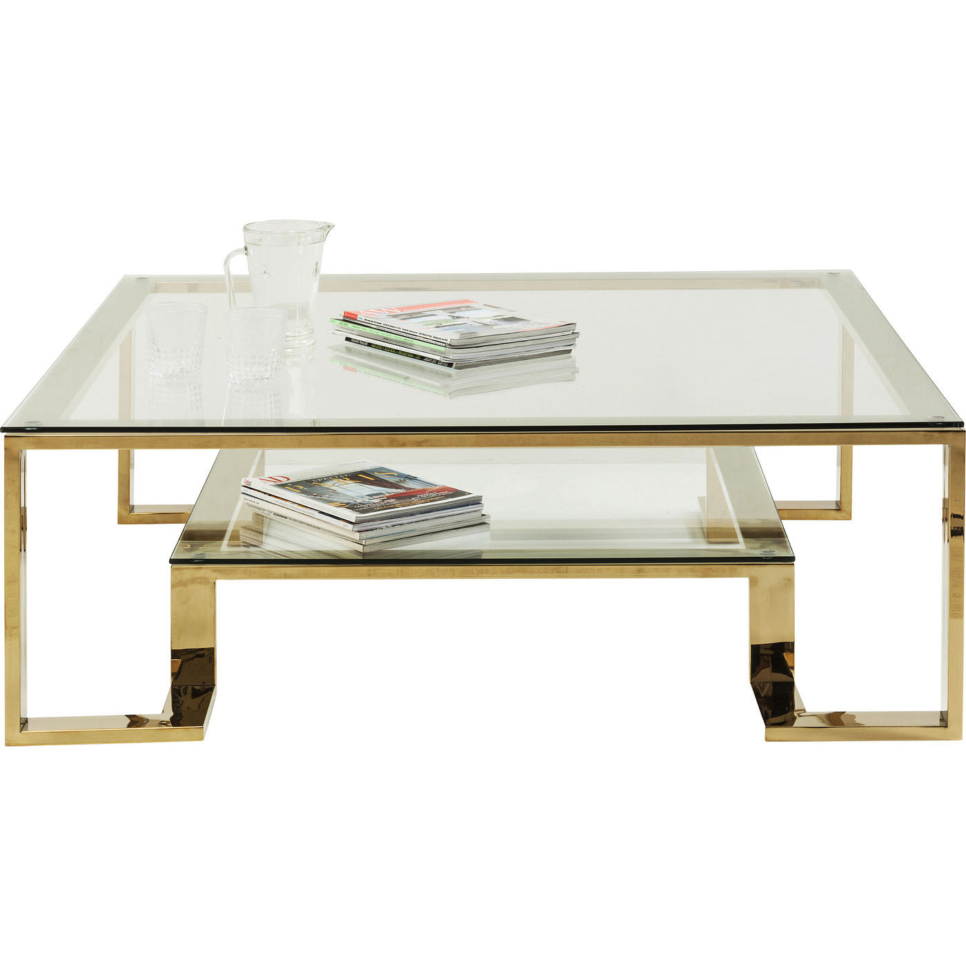 Kare Design Gold Rush Sofabord Glasplade   Guld Stål  120x120