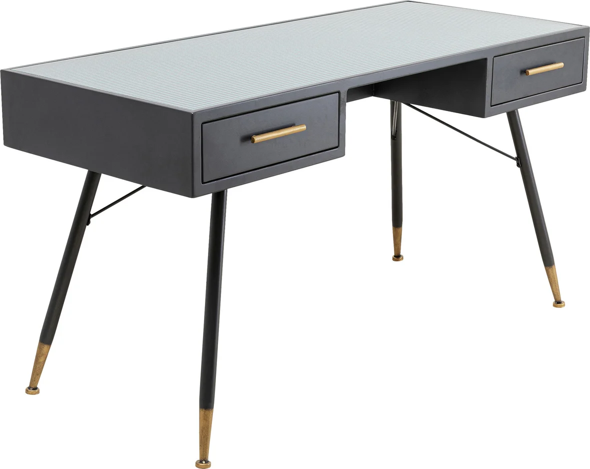 Kare Design   Gomera Skrivebord       Skuffer Klar Glas   Sort Mdf Stål  140x60