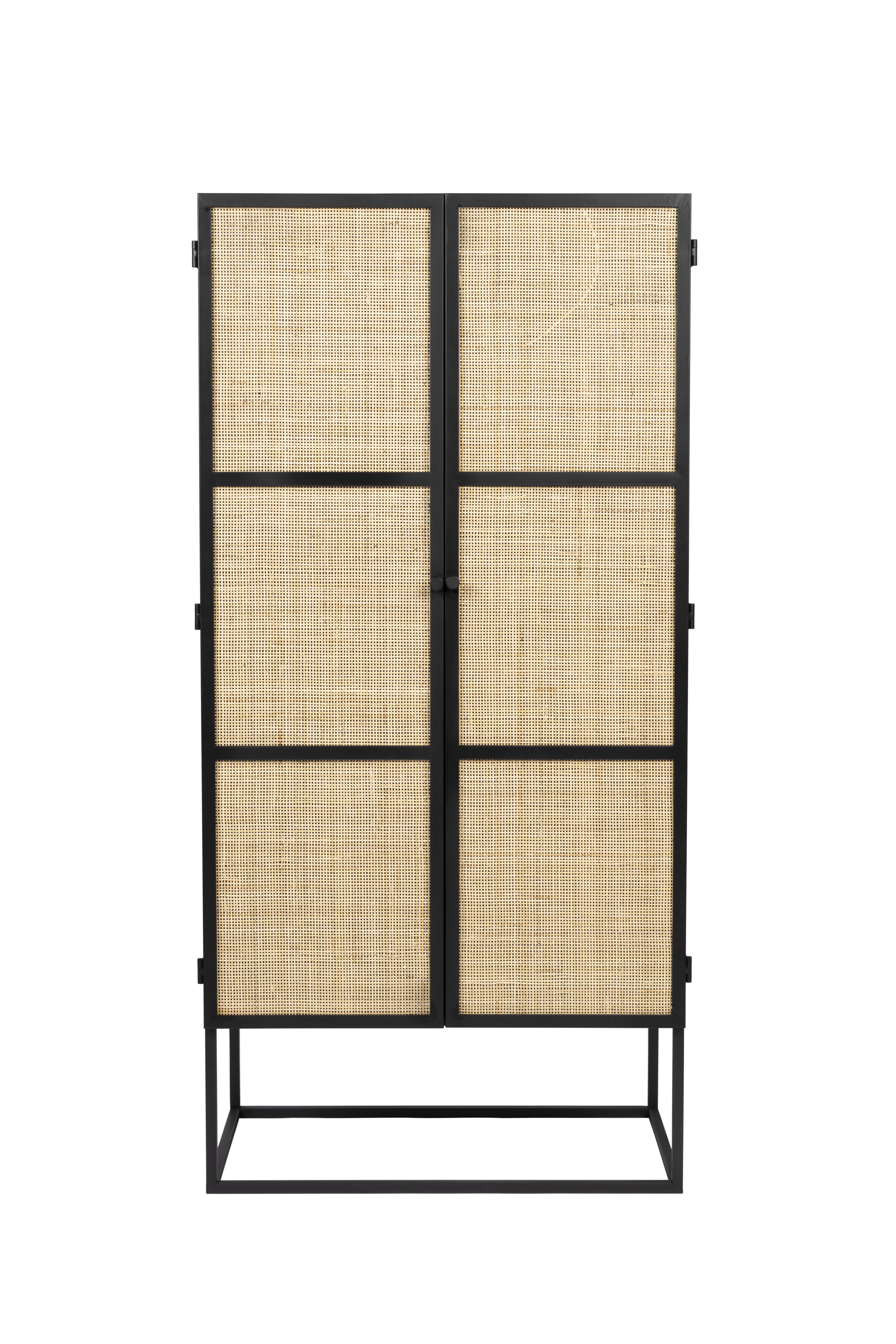 White Label Living Guuji Høj Skab       Låger     Hylder Rattan   Sort Jern