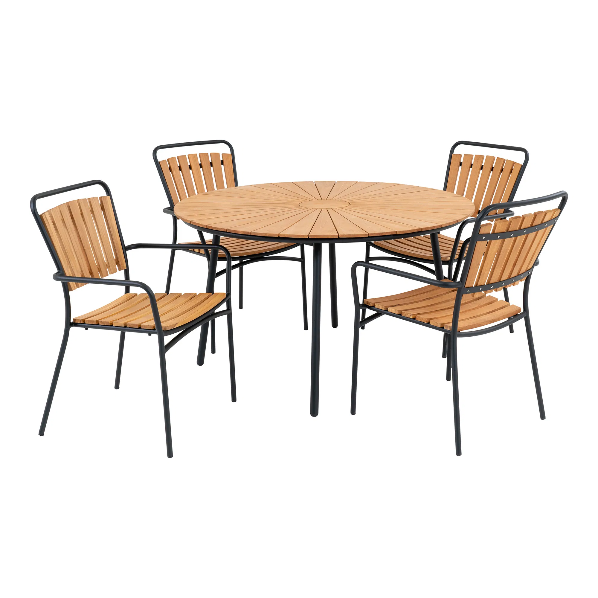 House Nordic Cleveland Havemøbelsæt    Havebord     Havestole Natur Teak   Sort Metal