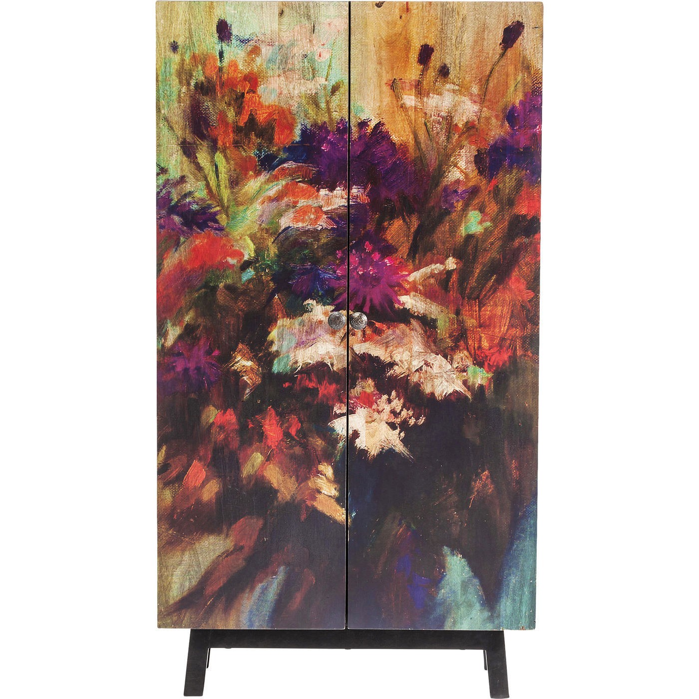Kare Design Fleur Skab Mangotræ    Multifarvet Blomstermotiv       Låger     Hylder