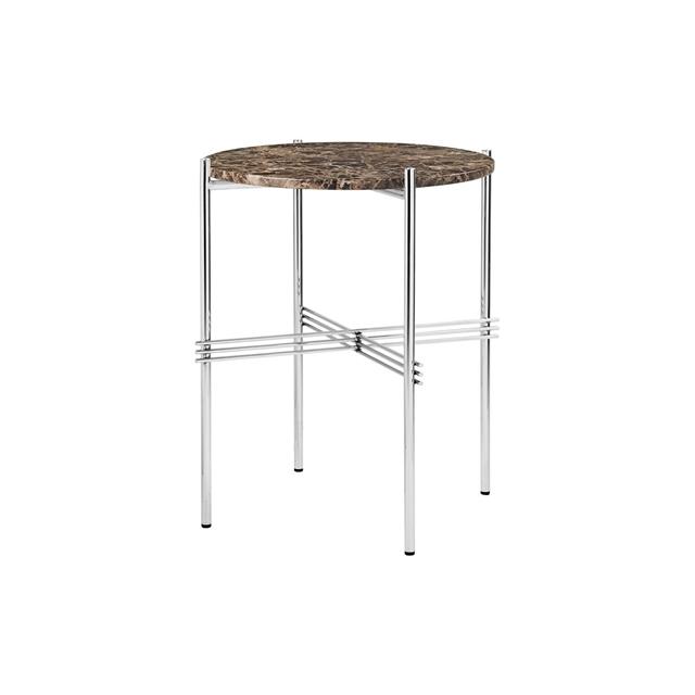 Gubi   Sidebord Round ø40 Poleret Stål Brown Emperador Marmor