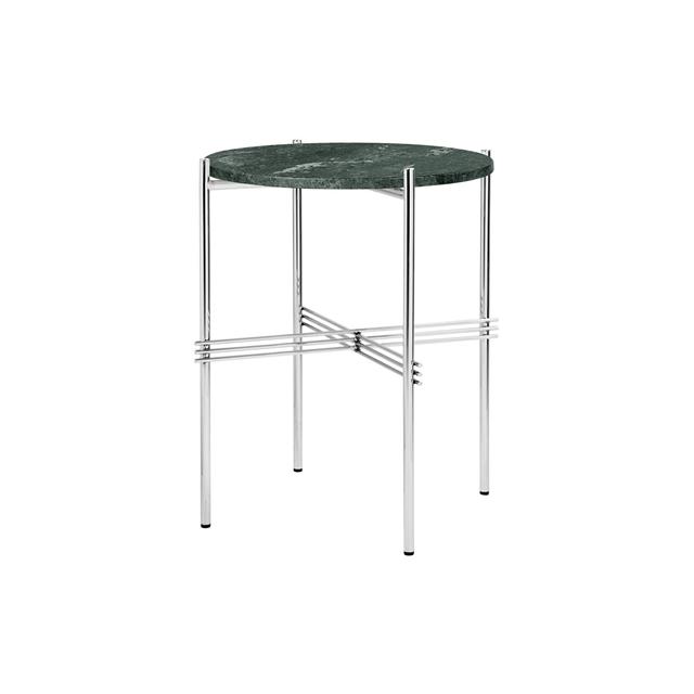 Gubi   Sidebord Round ø40 Poleret Stål Green Guatemala Marmor