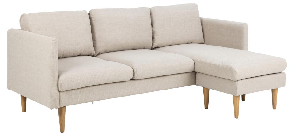 Act Nordic Milly   Pers  Sofa Med Chaiselong  Vendbar Beige Stof   Natur Gummitræ