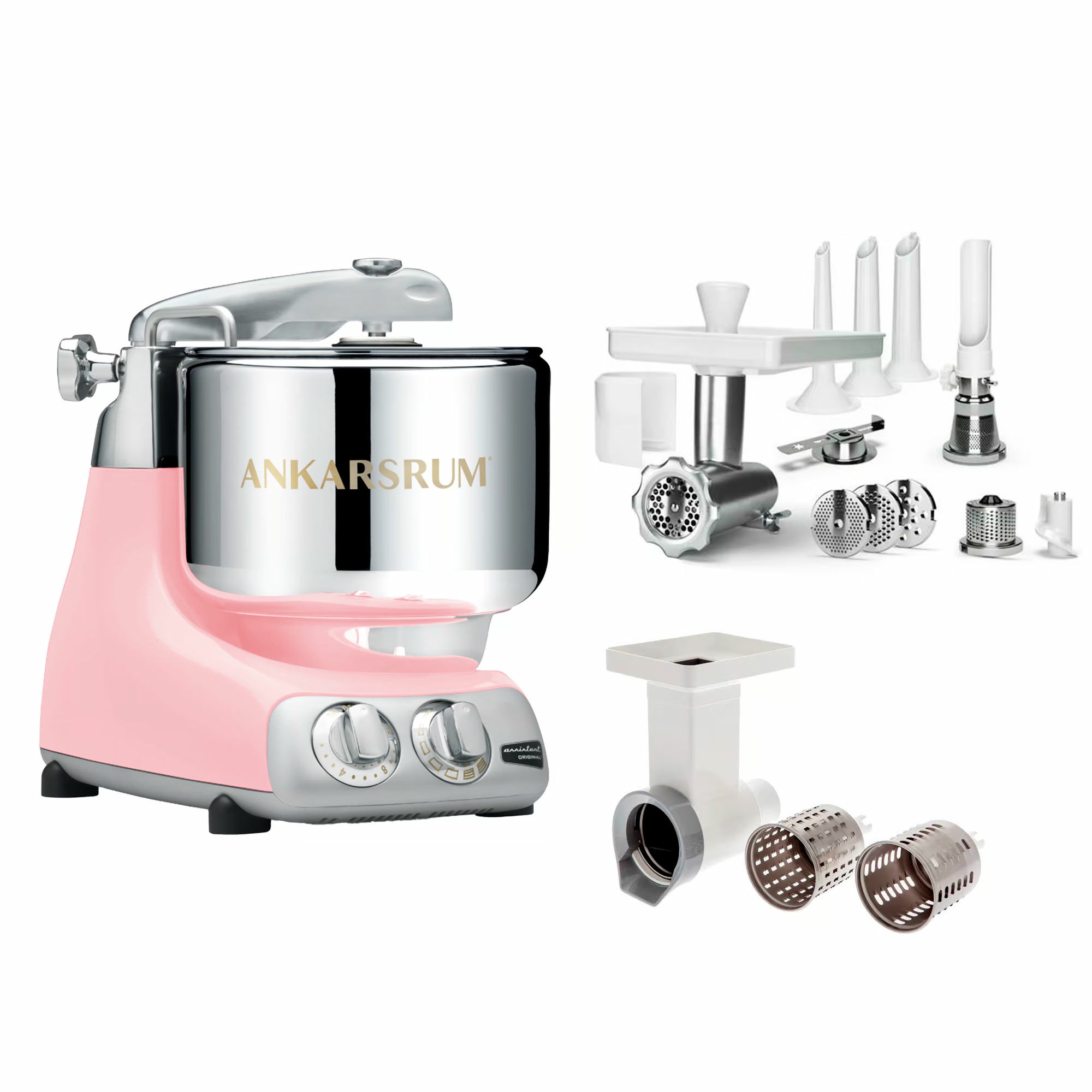 Ankarsrum Assistent Original Akm6230 Cloudy Pink   Komplet Kødkværn   Grøntsagssnitter