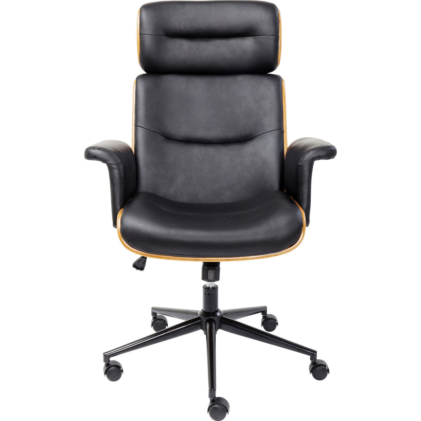 Kare Design Check Out Kontorstol Sort Kunstlæder Natur Finér Sort Stål     Hjul   Armlæn