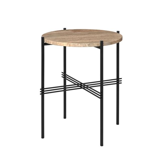 Gubi   Sidebord Rundt ø40 Sort Varm Taupe Travertin