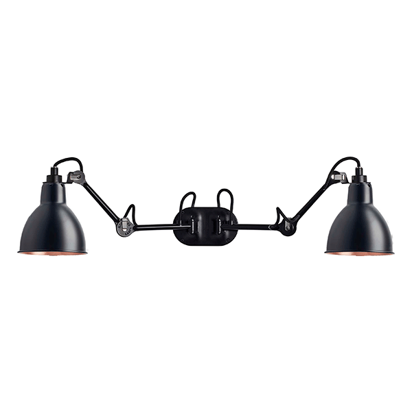 Lampe Gras N204 Væglampe Double Mat Sort   Mat Sort   Kobber