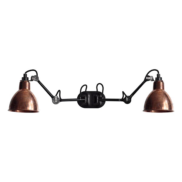 Lampe Gras N204 Væglampe Double Mat Sort     Kobber