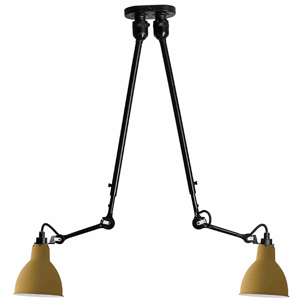 Lampe Gras N302 Loftlampe Double Mat Sort   Mat Gul