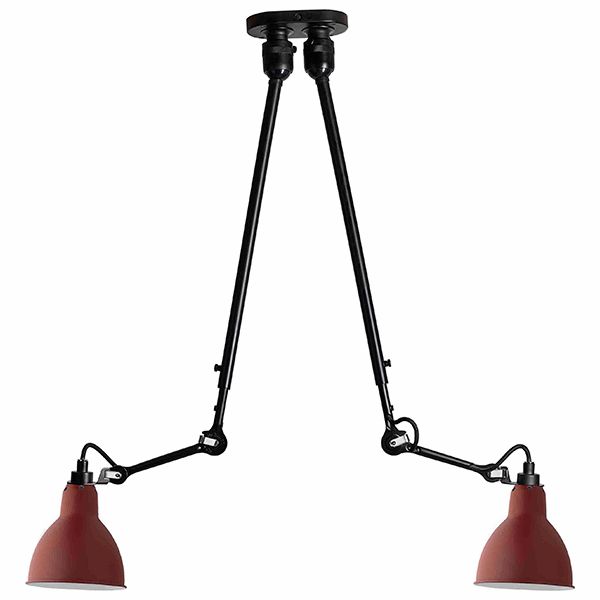 Lampe Gras N302 Loftlampe Double Mat Sort   Mat Rød