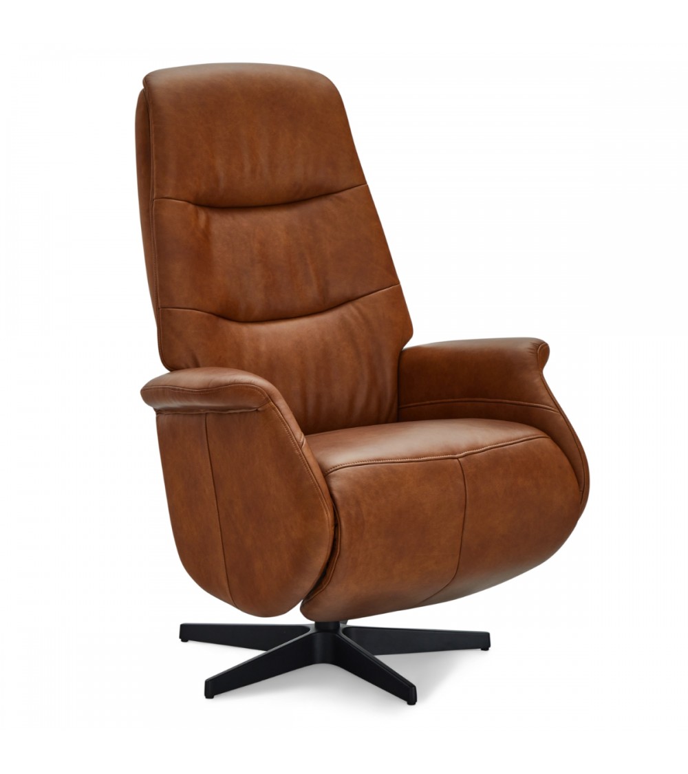Delta Recliner Drejestol     Armlæn Cognac Læder   Sort Metal
